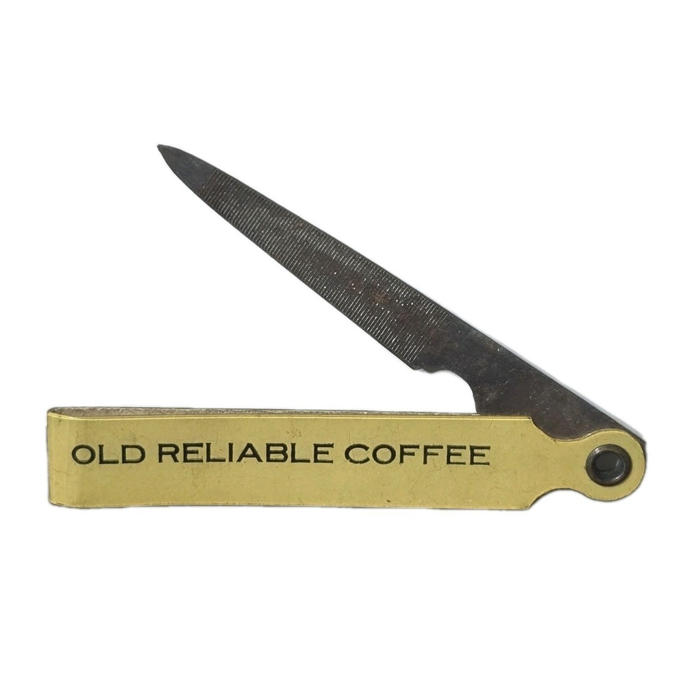 RARE VINTAGE Old Reliable Coffee‎ Swivel Nail File Advertising Memorabilia